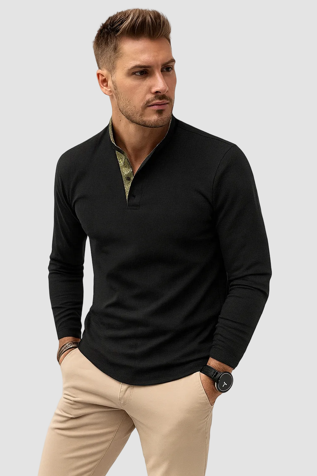 Herren Poloshirt mit langen Ärmeln und atmungsaktivem Material-Velnorah