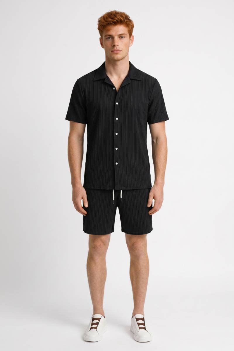 Herren Set Hemd Kurze Hose Gestreift Regular Fit-Velnorah