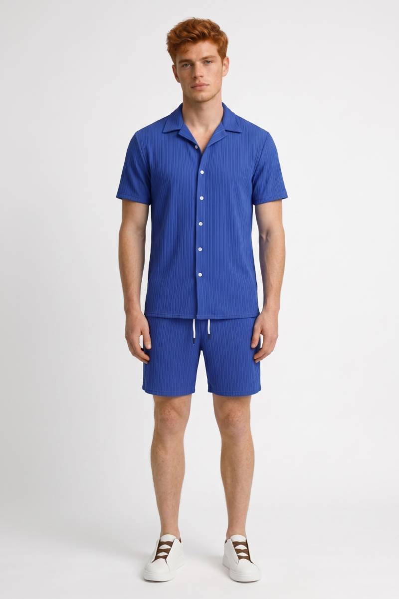 Herren Set Hemd Kurze Hose Gestreift Regular Fit-Velnorah