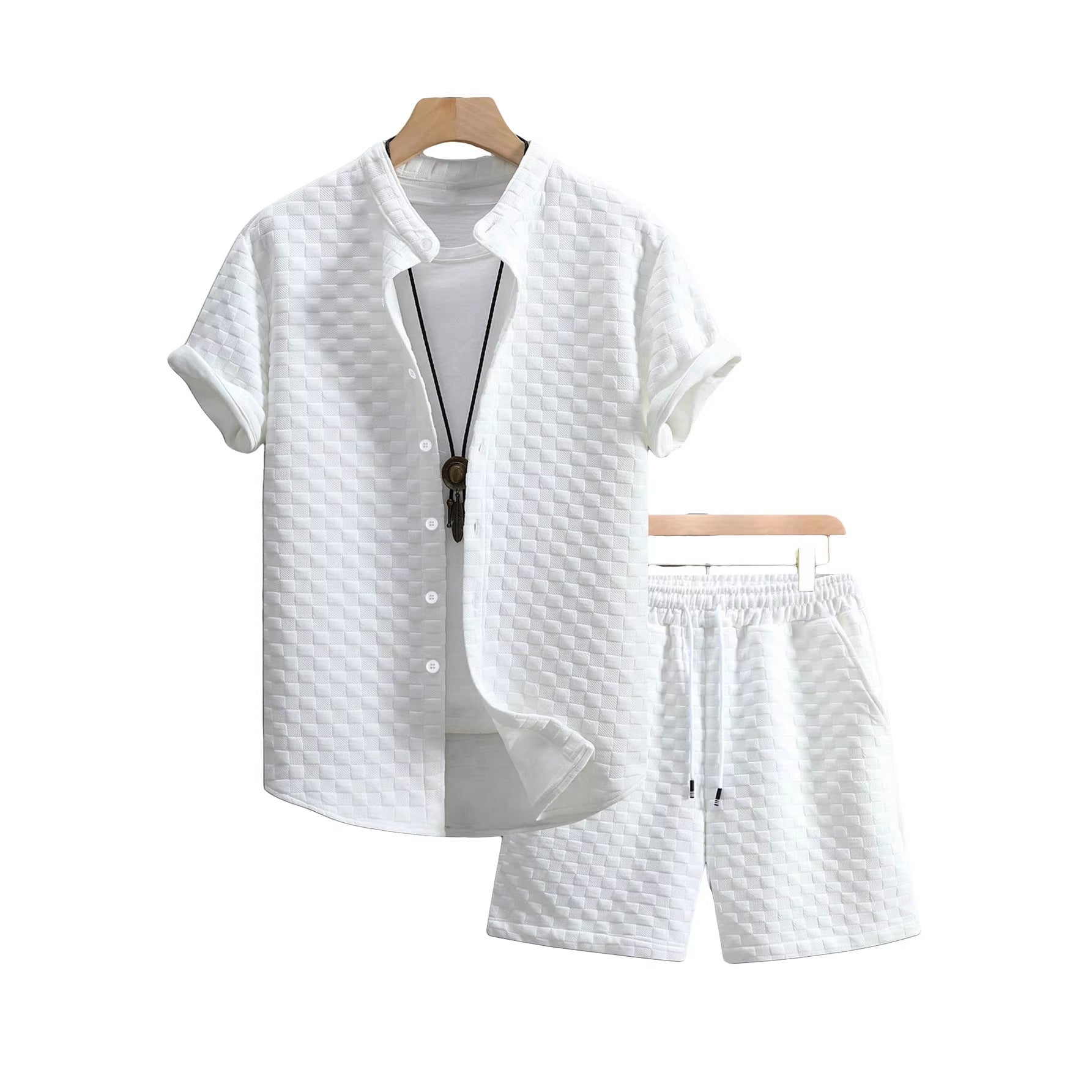 Herren Sommer-Set mit Stehkragen-Hemdjacke und Shorts