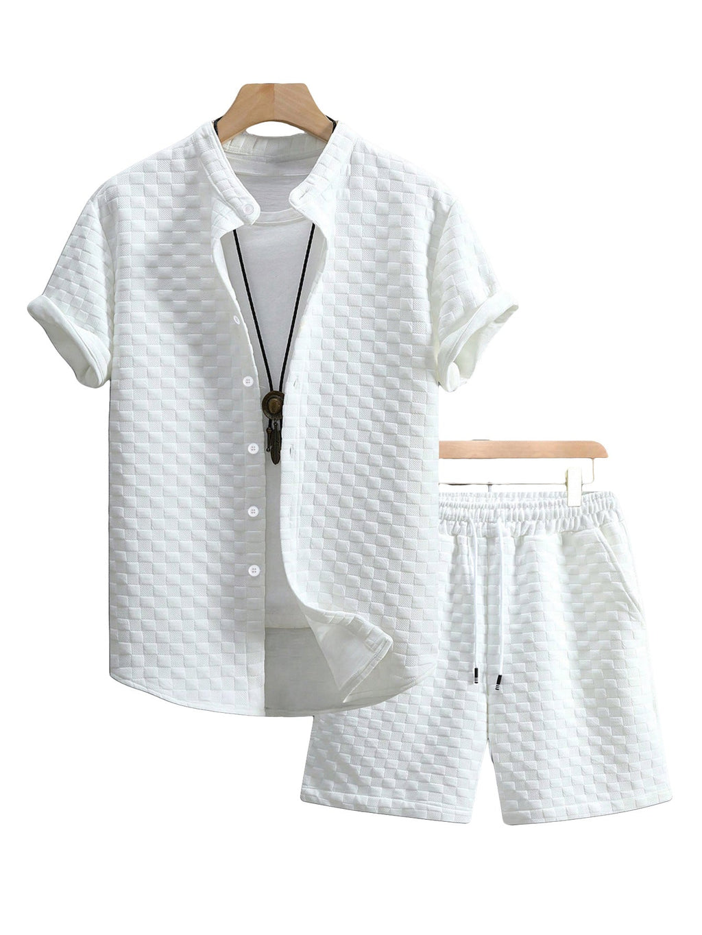 Herren Sommer-Set mit Stehkragen-Hemdjacke und Shorts