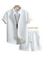 Herren Sommer-Set mit Stehkragen-Hemdjacke und Shorts