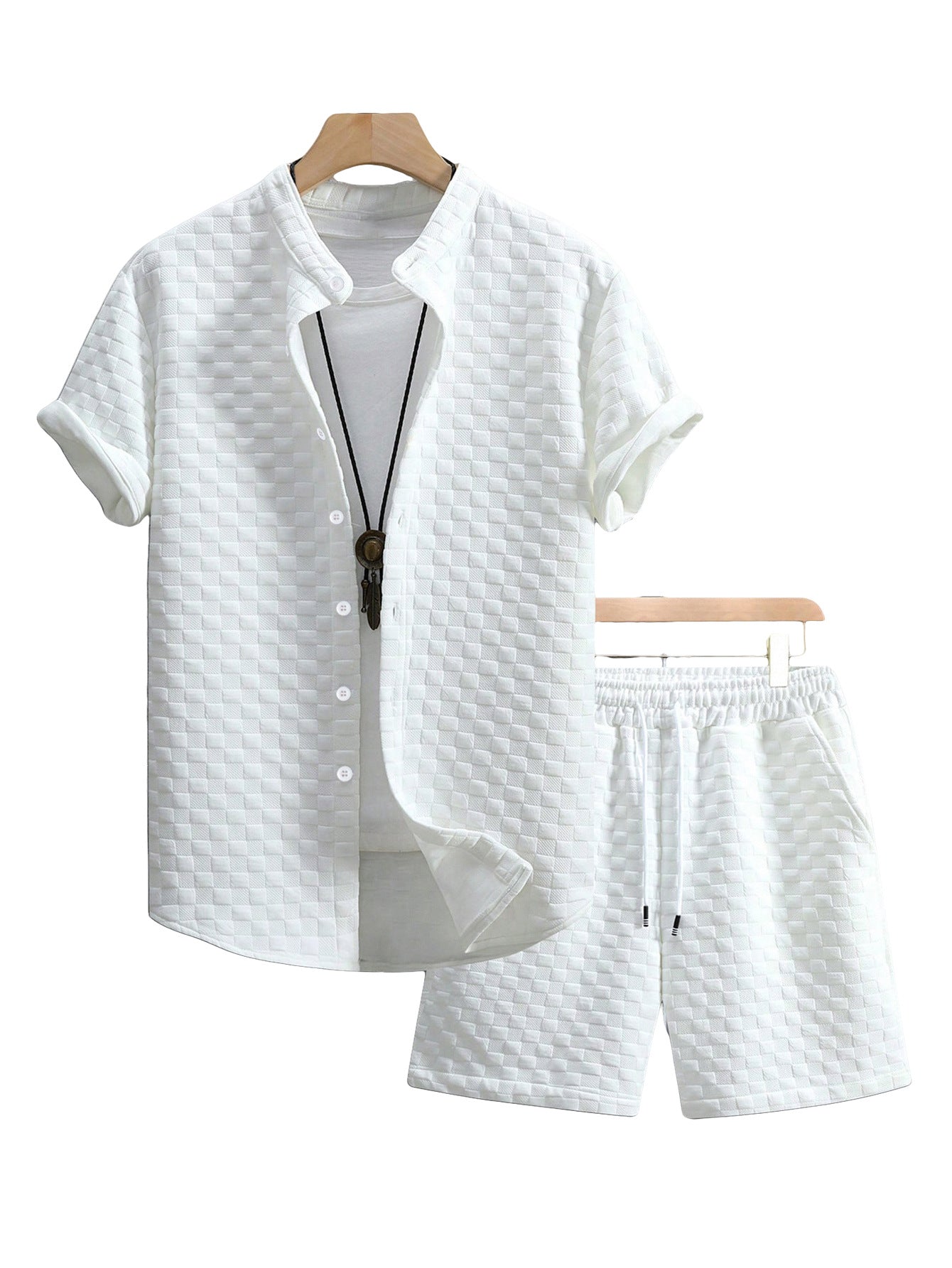 Herren Sommer-Set mit Stehkragen-Hemdjacke und Shorts