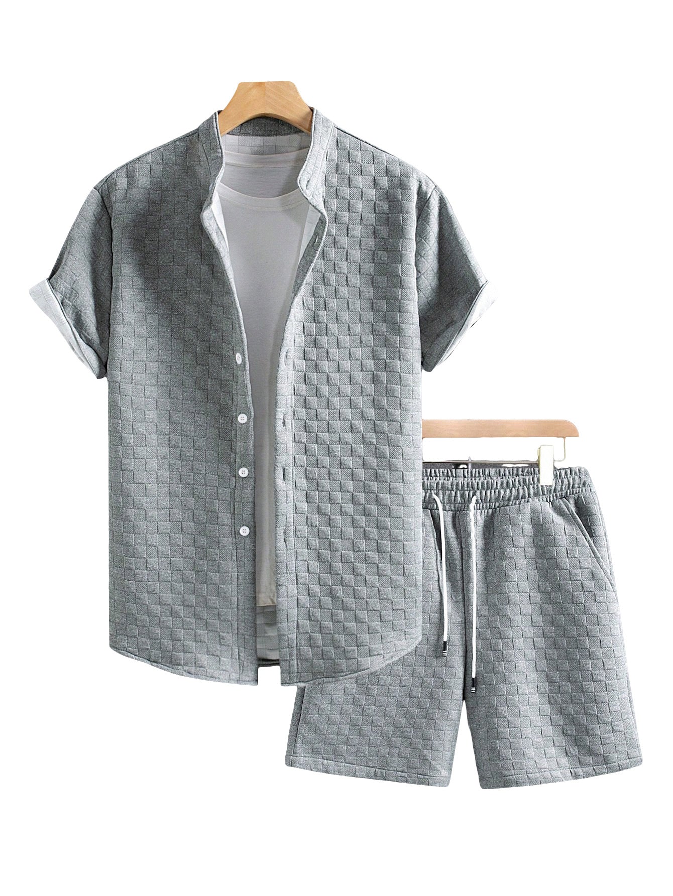 Herren Sommer-Set mit Stehkragen-Hemdjacke und Shorts