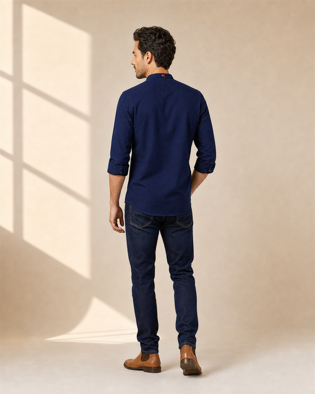 Herren Premium Komfort Trachtenhemd aus atmungsaktiver Baumwolle - gallery-back-view - Navy Blau