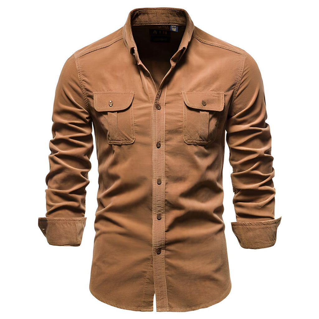 Herrenbluse mit langen Ärmeln und Brusttaschen-Velnorah