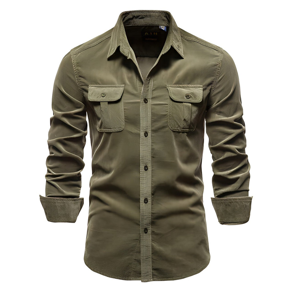 Herrenbluse mit langen Ärmeln und Brusttaschen-Velnorah