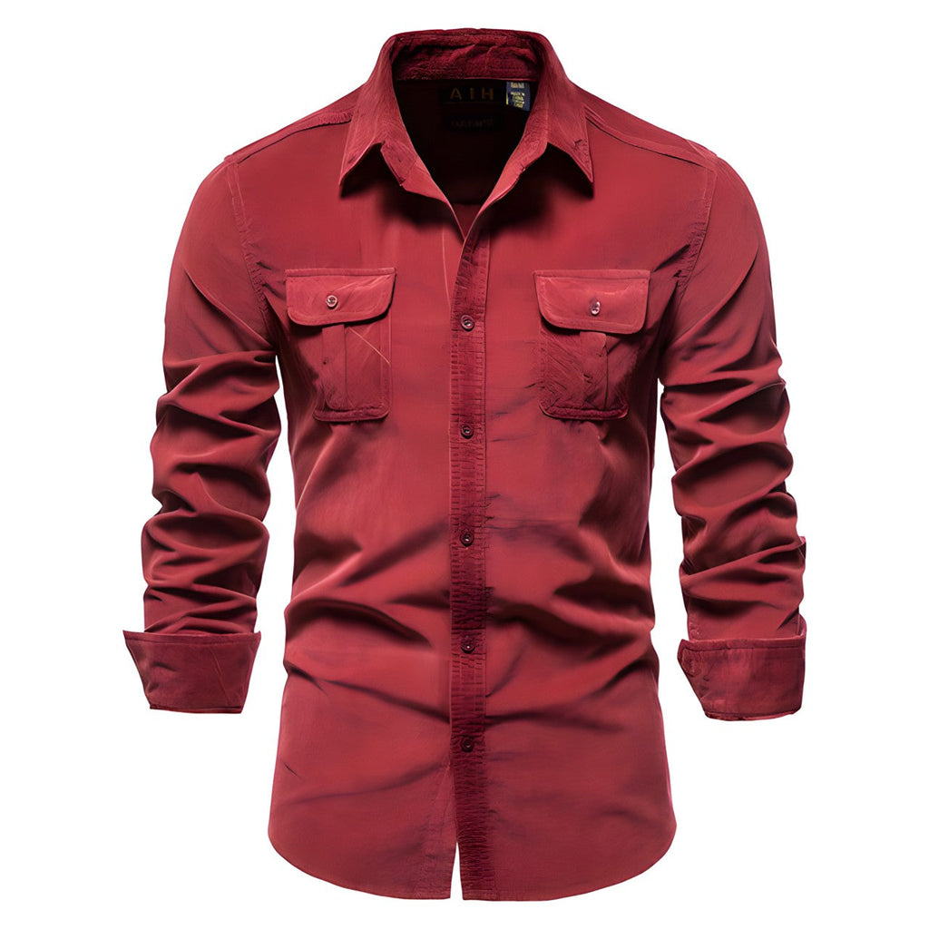 Herrenbluse mit langen Ärmeln und Brusttaschen-Velnorah