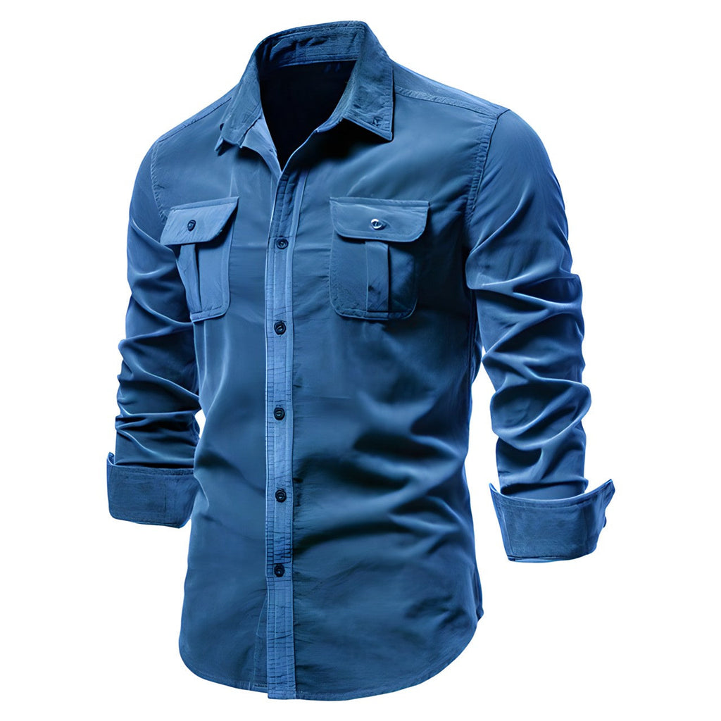 Herrenbluse mit langen Ärmeln und Brusttaschen-Velnorah