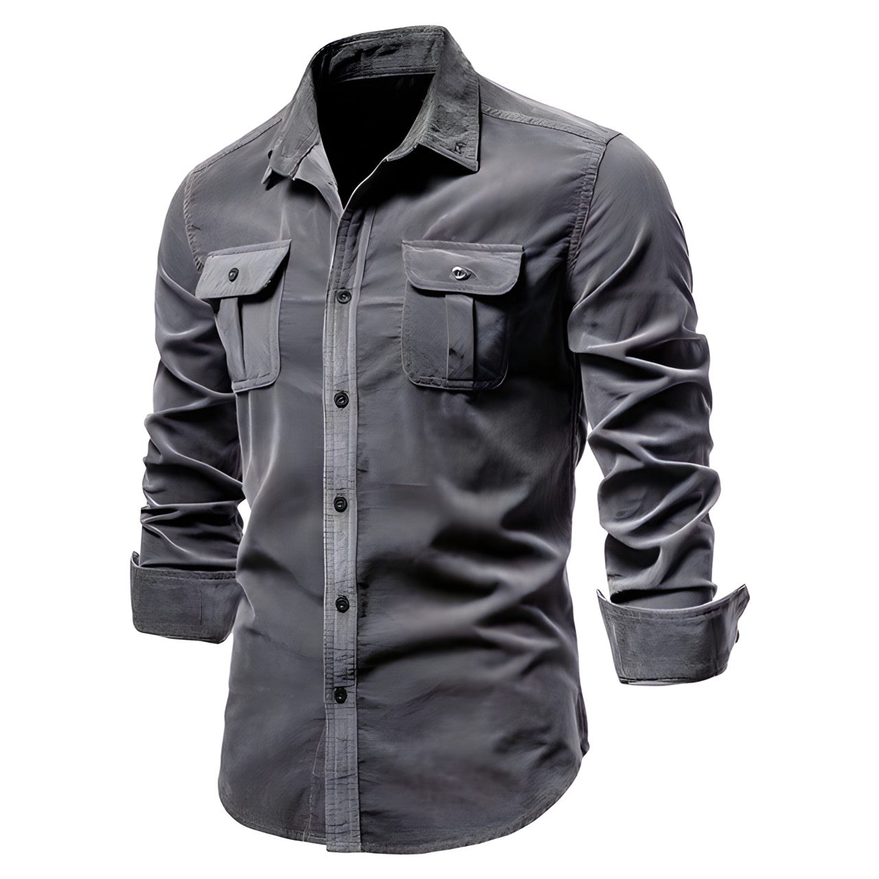 Herrenbluse mit langen Ärmeln und Brusttaschen-Velnorah
