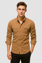 Herrenbluse mit langen Ärmeln und Brusttaschen-Velnorah