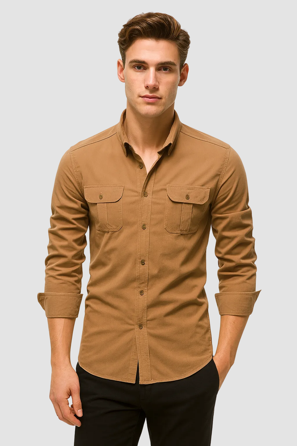 Herrenbluse mit langen Ärmeln und Brusttaschen-Velnorah