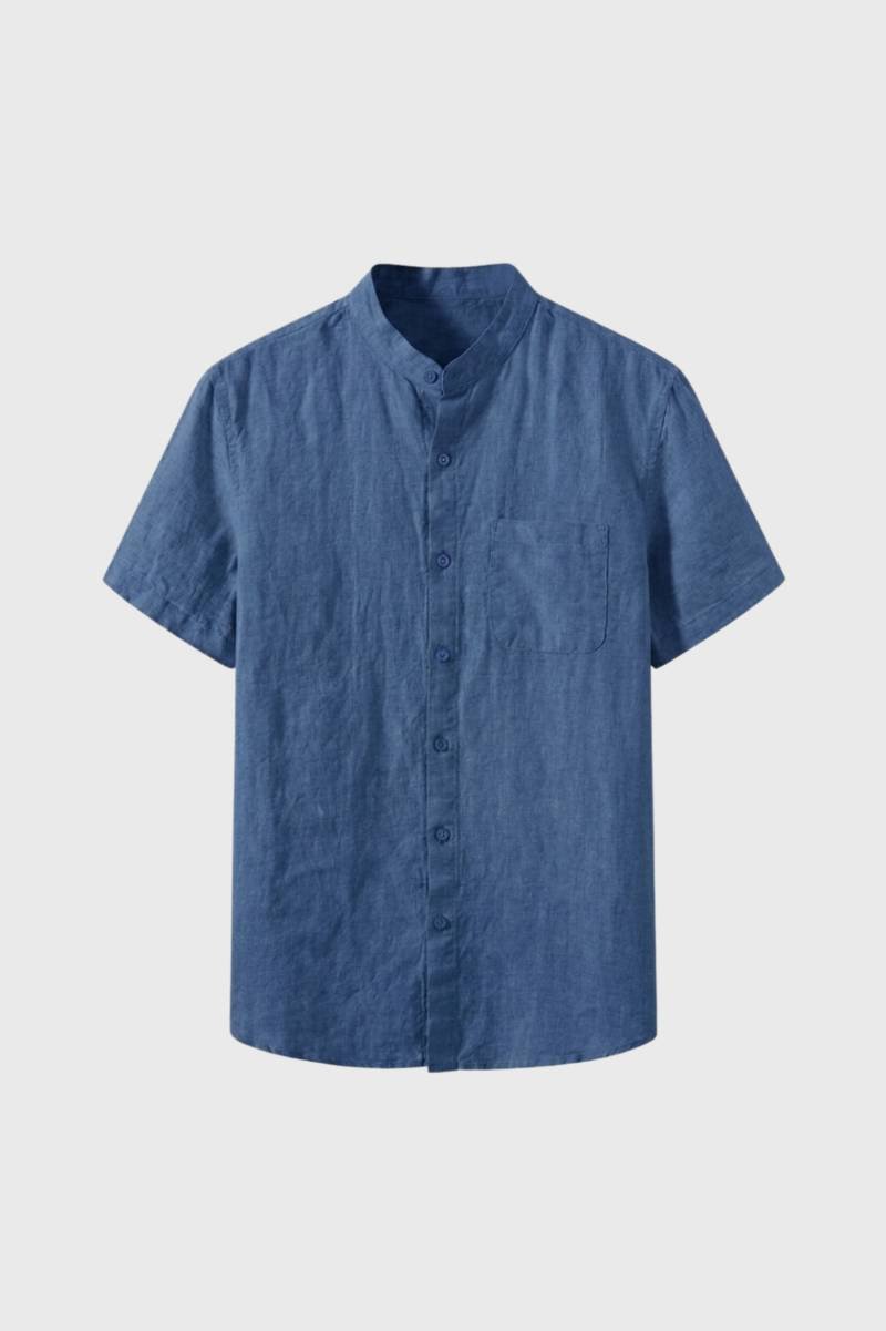 Herrenhemd Regular Fit Kurze Ärmel Stehkragen Sommer-Velnorah