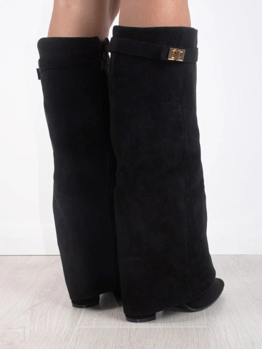 Hoge Stiefel Damen Regular Fit Leder Versteckter Absatz Modernes Design-Velnorah