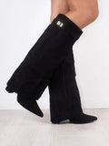 Hoge Stiefel Damen Regular Fit Leder Versteckter Absatz Modernes Design-Velnorah