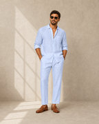 Herren Leinen Set 2-teilig – Langarmhemd und Hose, Loose Fit