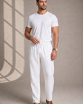 Herren Leinenhose lang mit geradem Bein und Seitentaschen