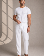 Herren Leinenhose lang mit geradem Bein und Seitentaschen