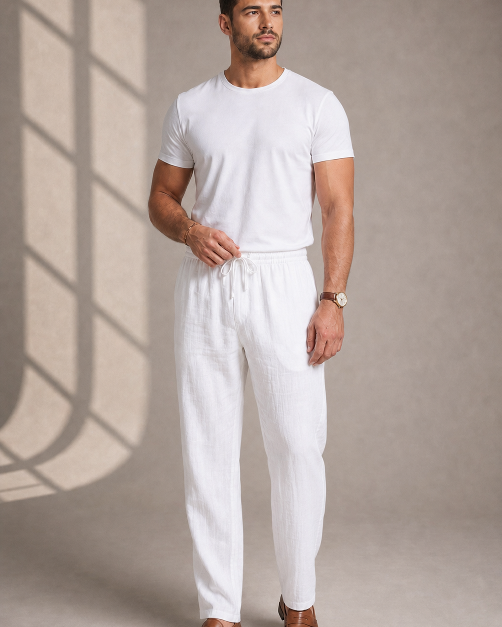 Herren Leinenhose lang mit geradem Bein und Seitentaschen