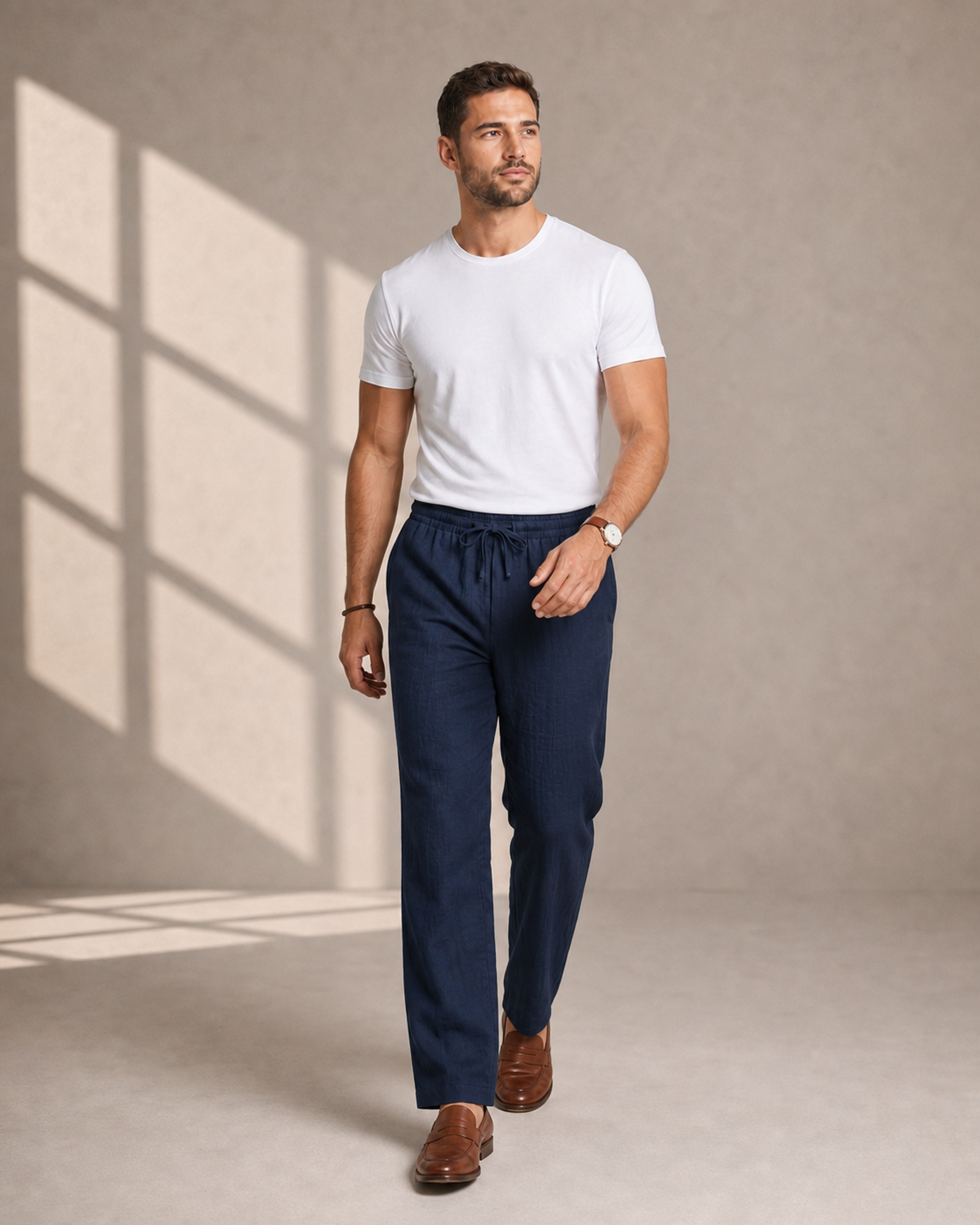 Herren Leinenhose lang mit geradem Bein und Seitentaschen