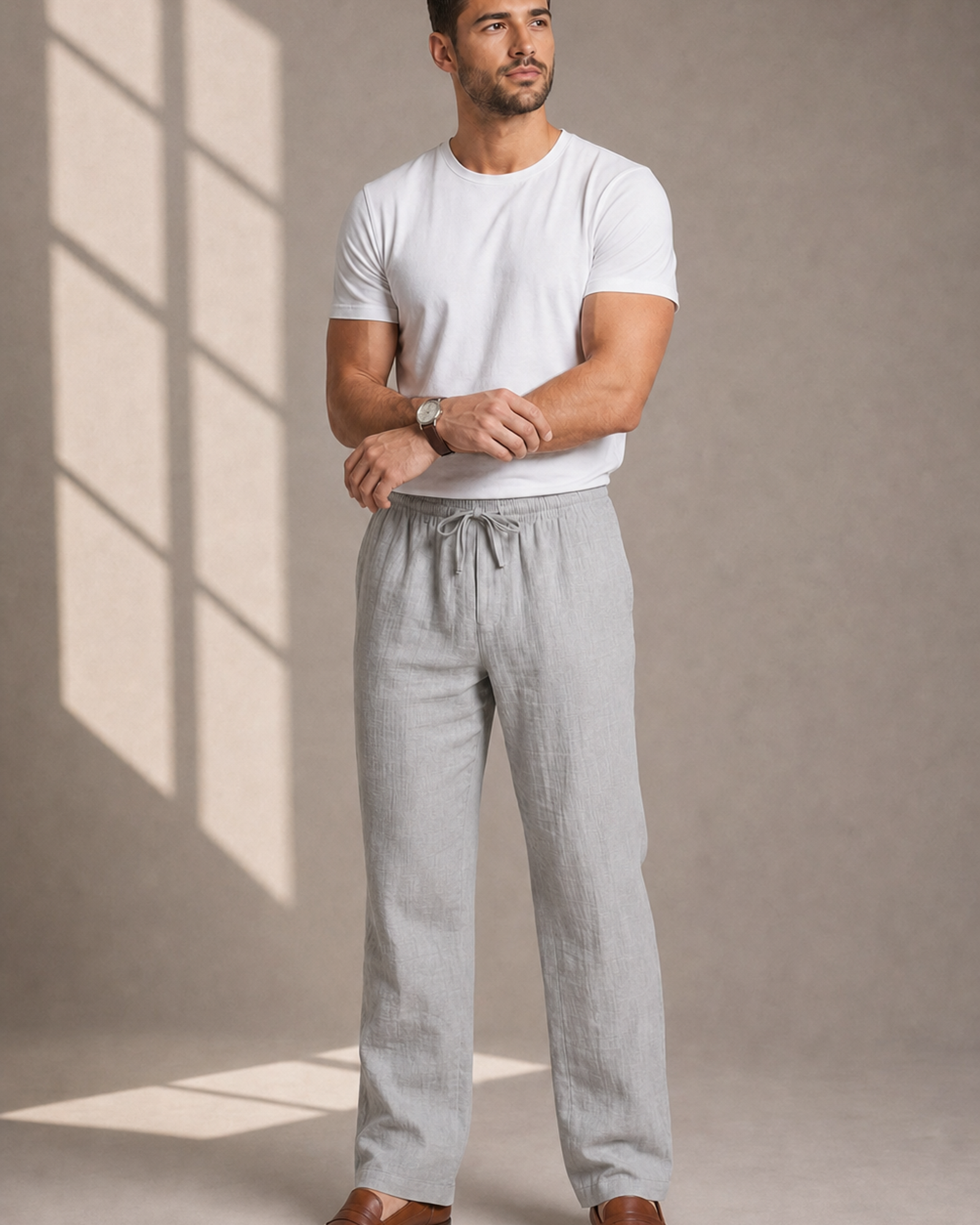 Herren Leinenhose lang mit geradem Bein und Seitentaschen