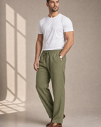 Herren Leinenhose lang mit geradem Bein und Seitentaschen