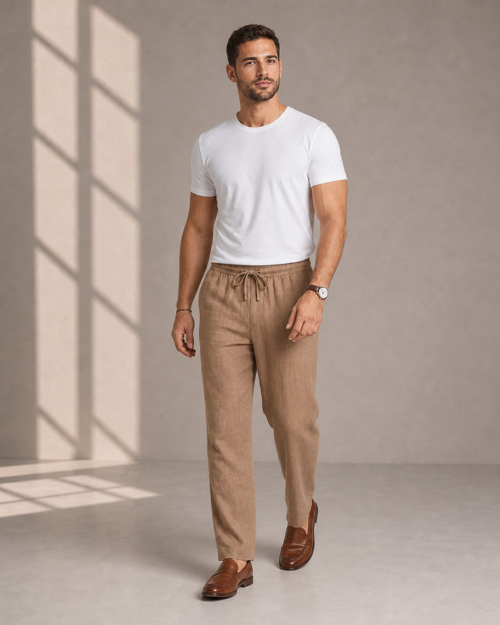 Herren Leinenhose lang mit geradem Bein und Seitentaschen