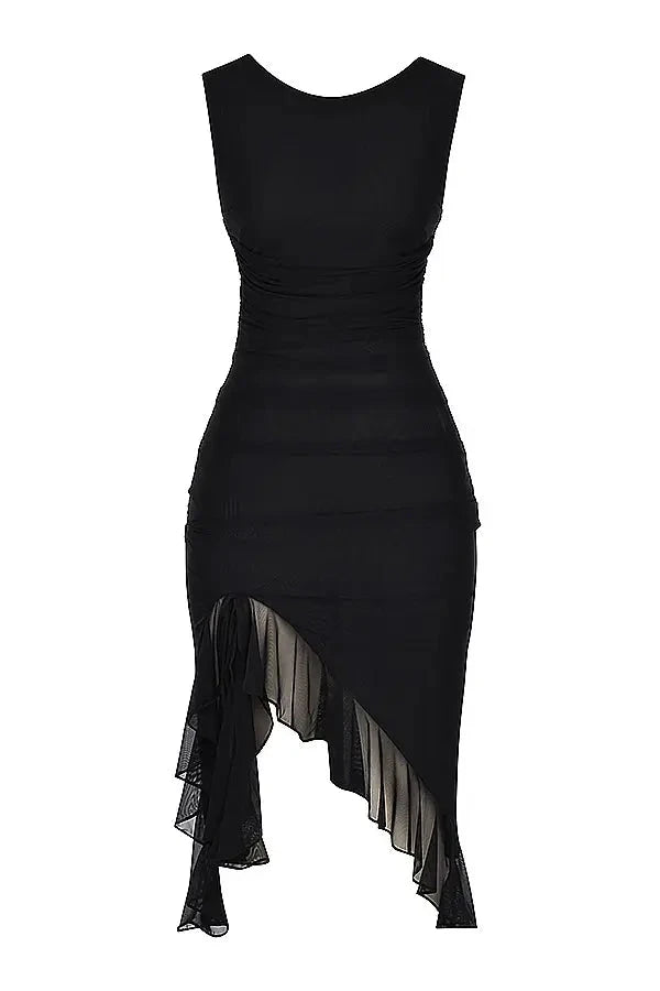 Kleid Damen Mesh Runder Hals Niedriger Rücken Mittellang Gala-Velnorah