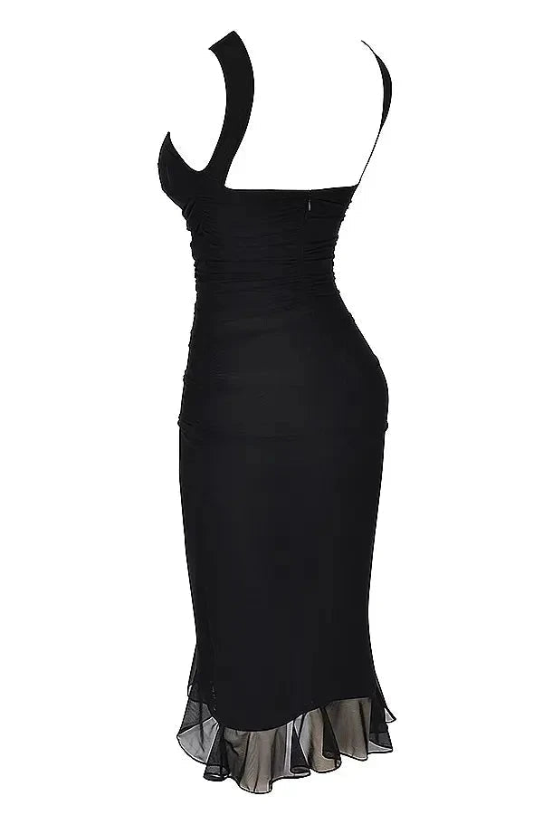 Kleid Damen Mesh Runder Hals Niedriger Rücken Mittellang Gala-Velnorah