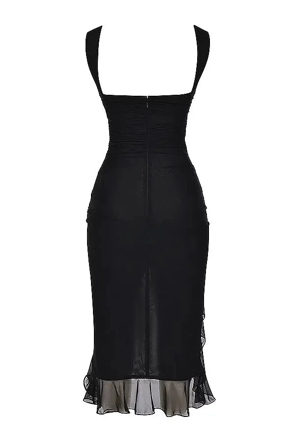 Kleid Damen Mesh Runder Hals Niedriger Rücken Mittellang Gala-Velnorah