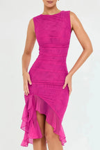 Kleid Damen Mesh Runder Hals Niedriger Rücken Mittellang Gala-Velnorah