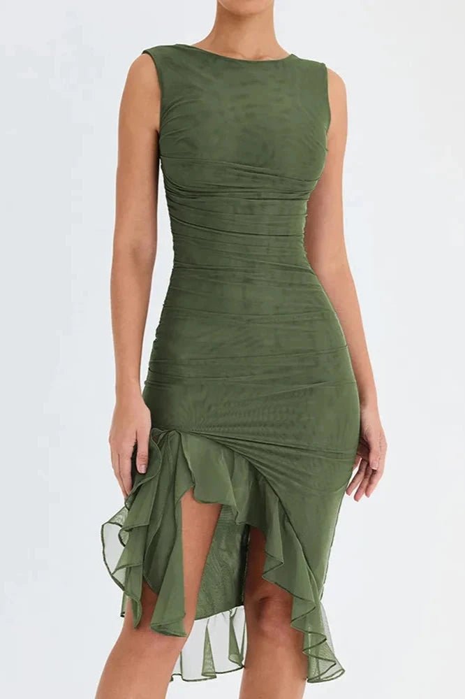 Kleid Damen Mesh Runder Hals Niedriger Rücken Mittellang Gala-Velnorah