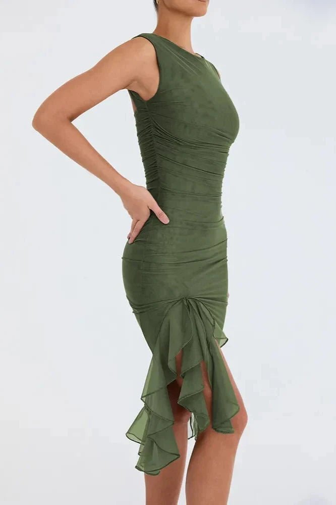 Kleid Damen Mesh Runder Hals Niedriger Rücken Mittellang Gala-Velnorah