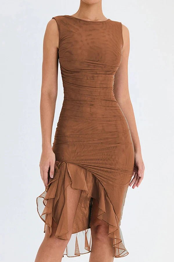 Kleid Damen Mesh Runder Hals Niedriger Rücken Mittellang Gala-Velnorah