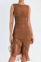 Kleid Damen Mesh Runder Hals Niedriger Rücken Mittellang Gala-Velnorah