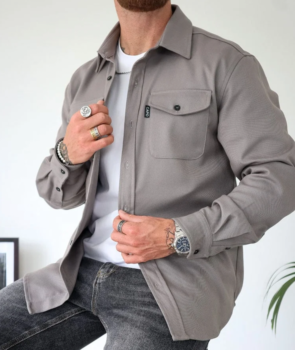 Lässige Herren Hemdjacke mit Knopfschluss und Brusttaschen-Velnorah