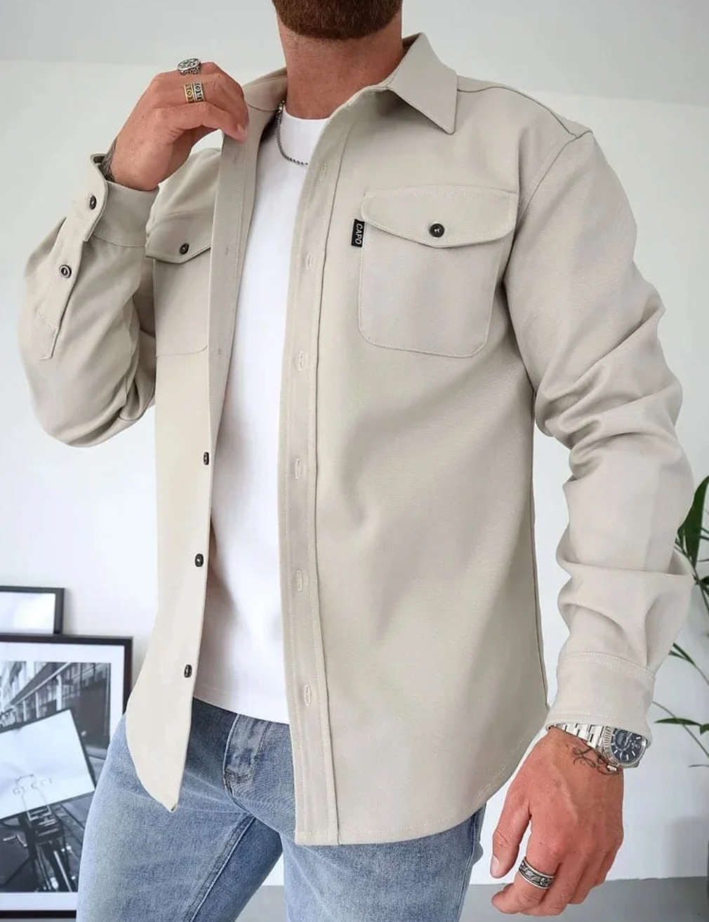 Lässige Herren Hemdjacke mit Knopfschluss und Brusttaschen-Velnorah