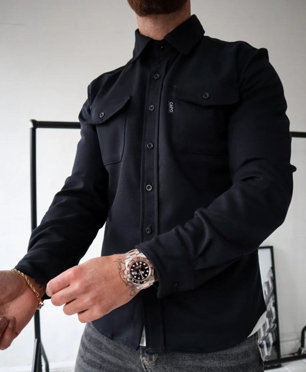 Lässige Herren Hemdjacke mit Knopfschluss und Brusttaschen-Velnorah