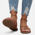 Leder Sandalen Damen Flach Mit Knöchelriemen Casual-Velnorah