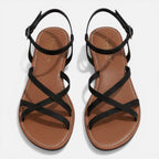 Leder Sandalen Damen Flach Mit Knöchelriemen Casual-Velnorah