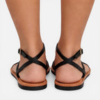Leder Sandalen Damen Flach Mit Knöchelriemen Casual-Velnorah