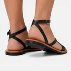Leder Sandalen Damen Flach Mit Knöchelriemen Casual-Velnorah