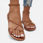 Leder Sandalen Damen Flach Mit Knöchelriemen Casual-Velnorah