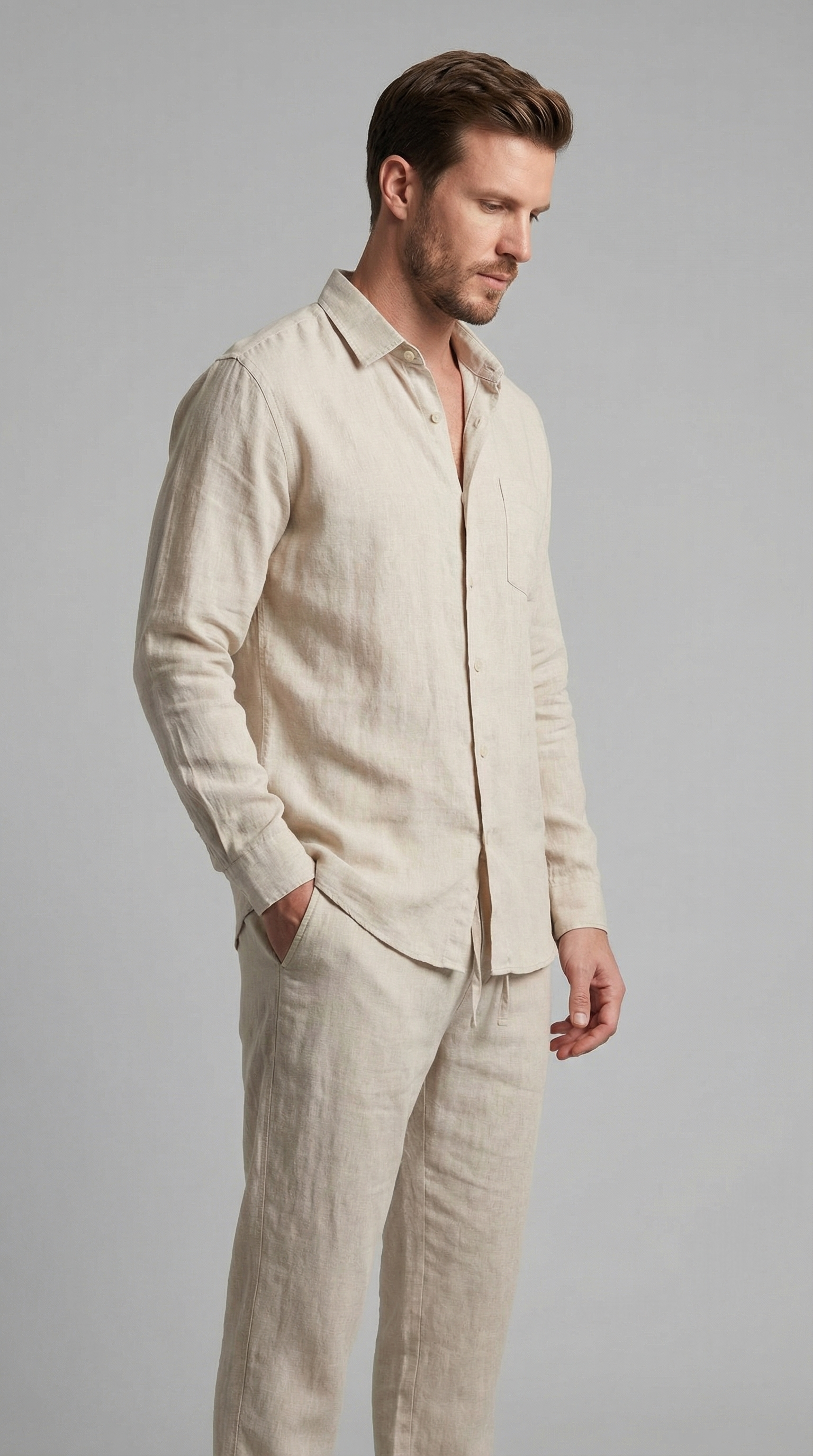 Linnen Co-Ord Set Herren Lange Ärmel Casual-Velnorah