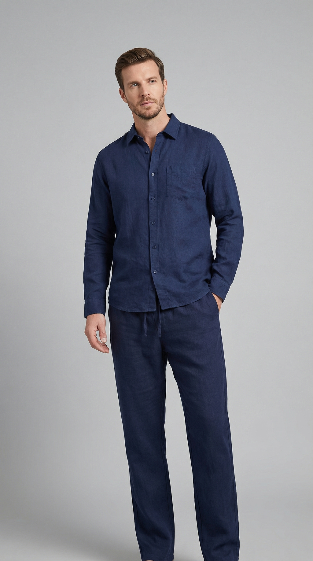 Linnen Co-Ord Set Herren Lange Ärmel Casual-Velnorah