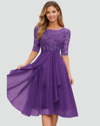 Midi Festkleid Damen Regular Fit Spitze Dreiviertelarm-Velnorah