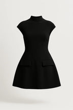 Mini Kleid Damen A-Linie Stehkragen Tailliert Casual-Velnorah