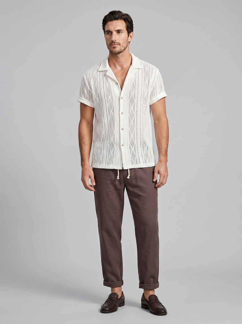 Offenes Strick-Shirt Hosen Set Herren Sommer Freizeit-Velnorah