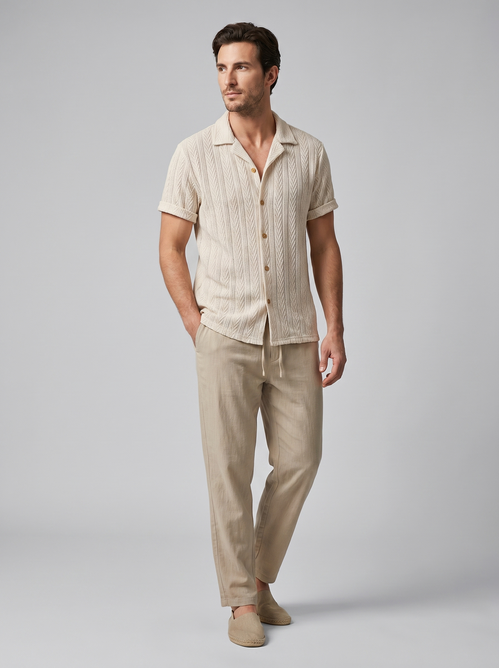 Offenes Strick-Shirt Hosen Set Herren Sommer Freizeit-Velnorah
