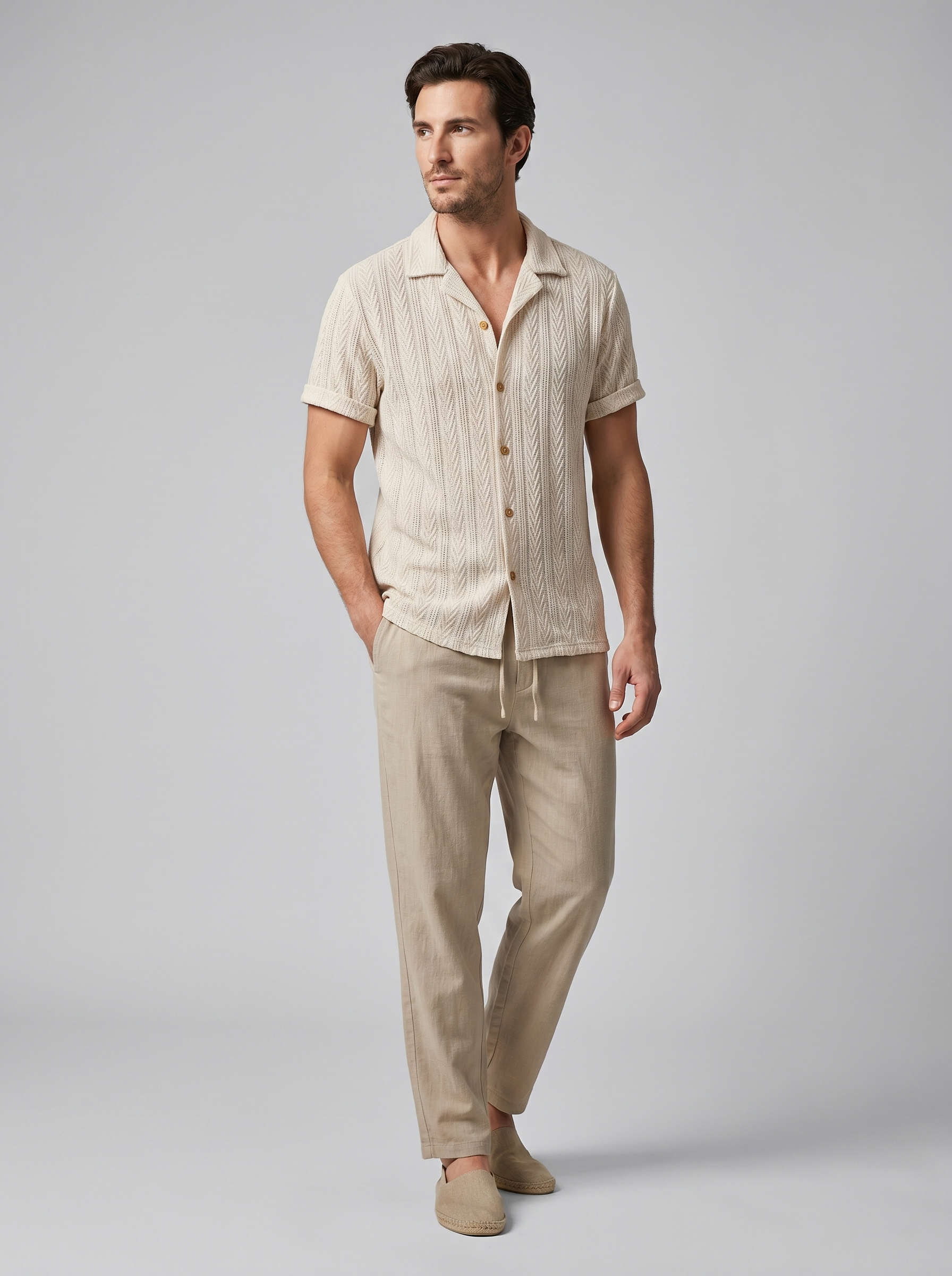 Offenes Strick-Shirt Hosen Set Herren Sommer Freizeit-Velnorah